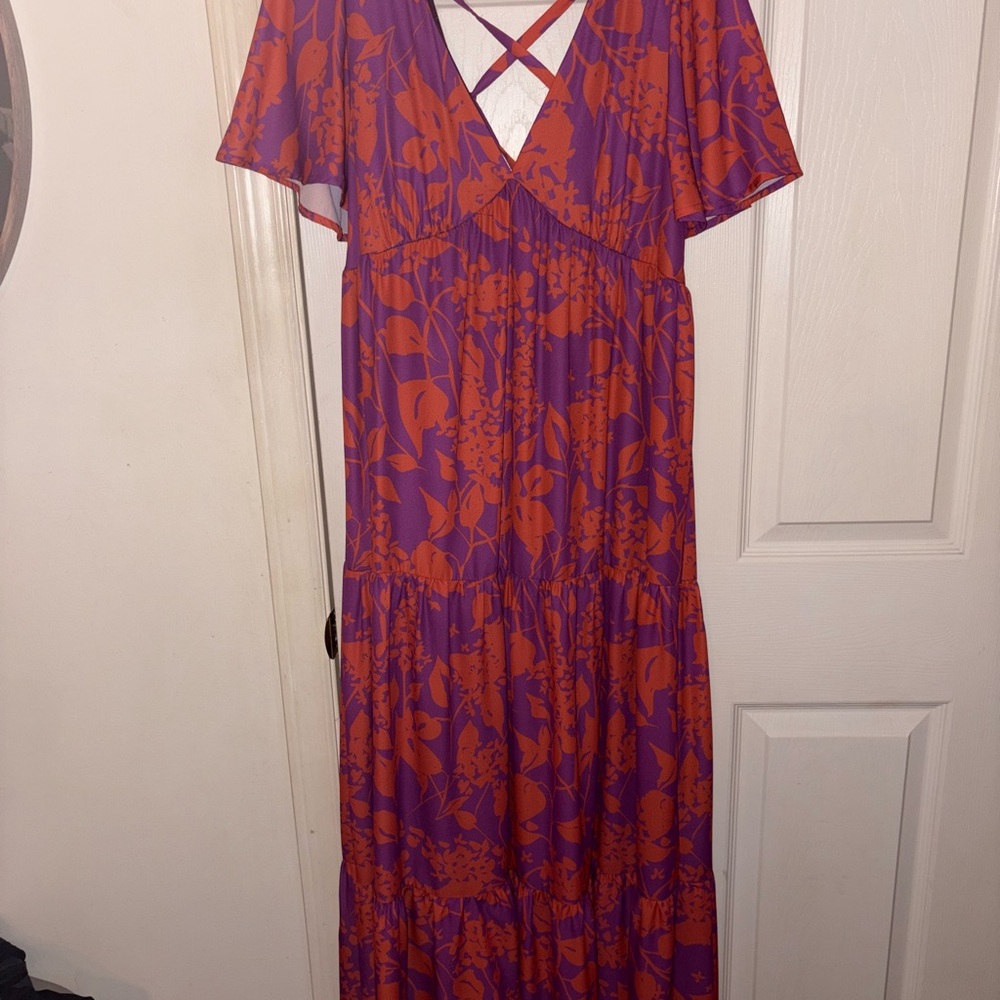 Peach Love California Purple and Orange Floral Maxi Dress